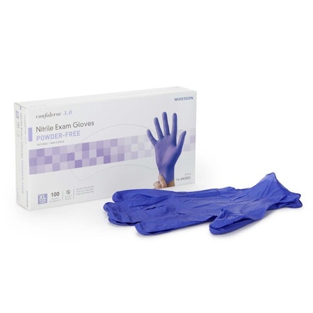 Mckesson Confirderm 3.0, Disposable Gloves, Nitrile, Powder-Free, XL, 100 PK, Blue 14-6N38EC